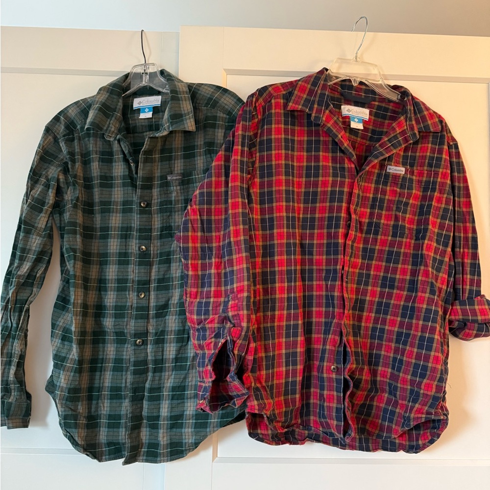 Bundled Men’s Columbia Plaid Button-Down Shirts Red & Green Sz M Outdoor Ranch